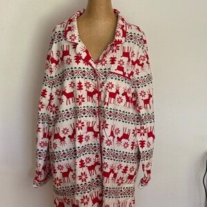 Hanna Andersson sz XL cotton Red and White Reindeer Pajama Top night gown VGUC